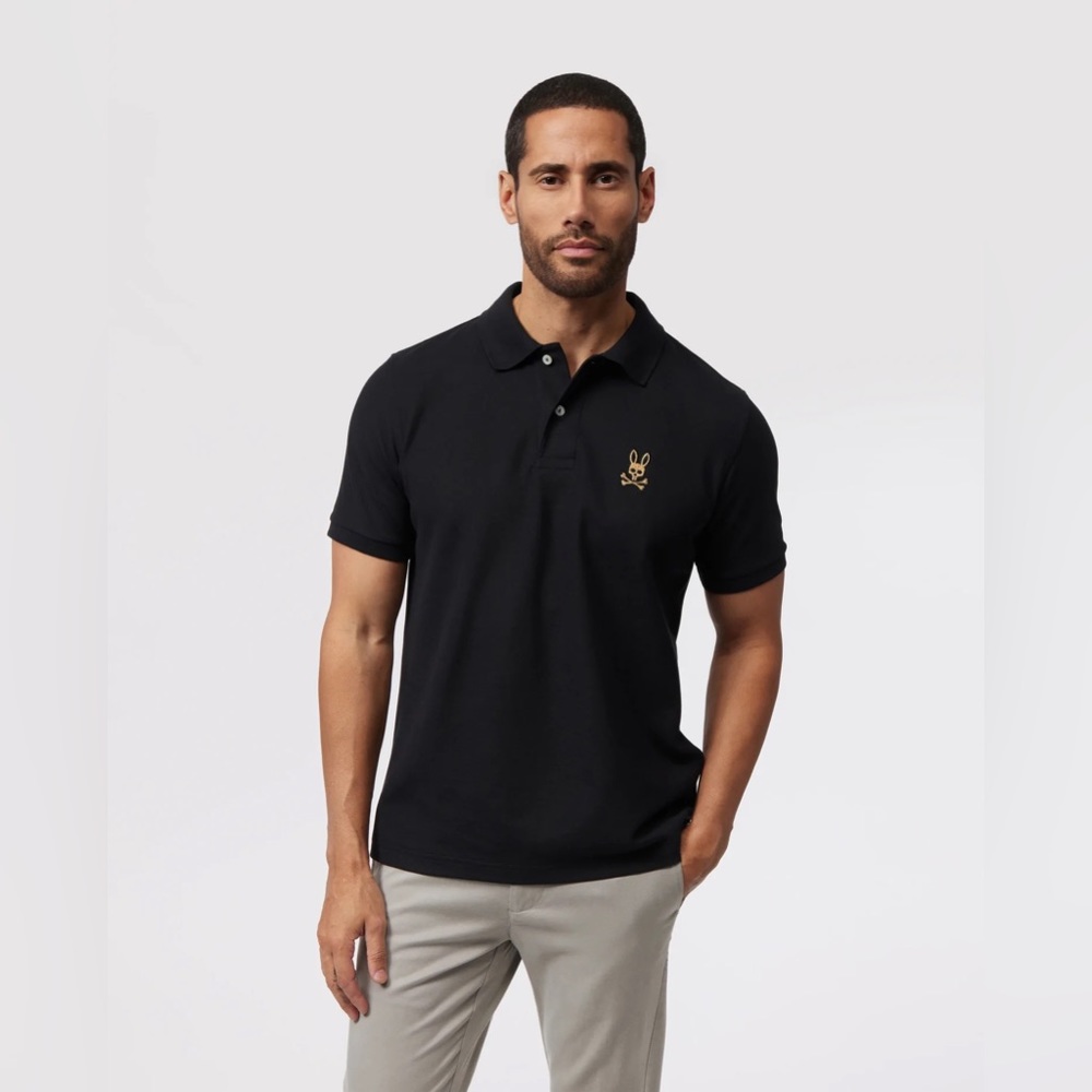 Psycho Bunny Black Polo Shirt with Gold Logo